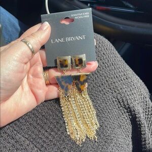 Lane Bryant Tortoise Shell Gold crystal rhinestone Dangle Earrings new